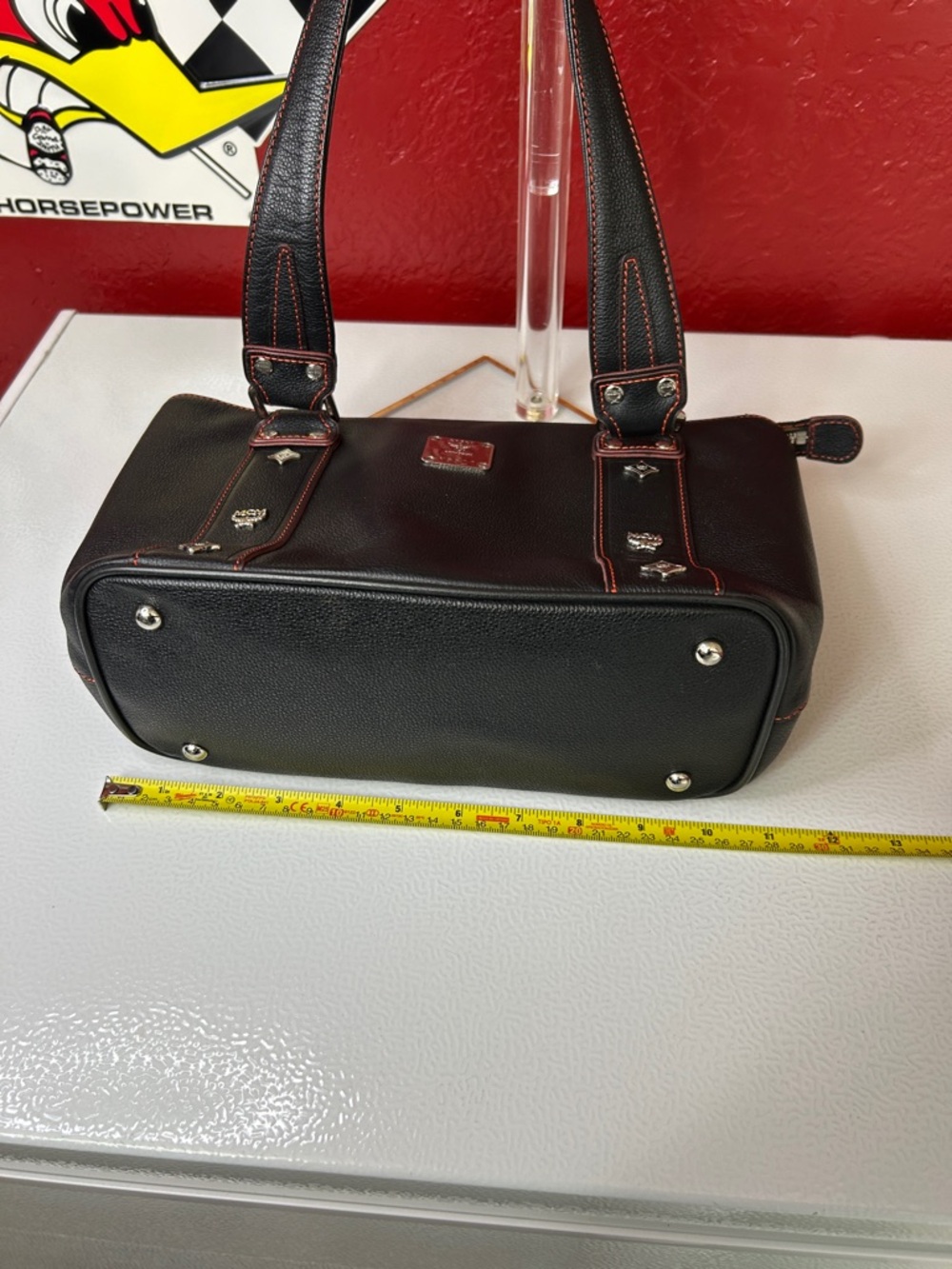 MCM Black Shoulder Bag with Red Stitching - Picture 12 of 14
